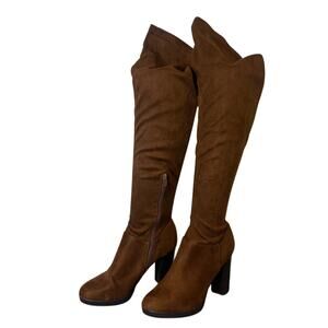 Wild Diva Over The Knee Boots Brown Block Heel Size 9 Women Suede Lace Back